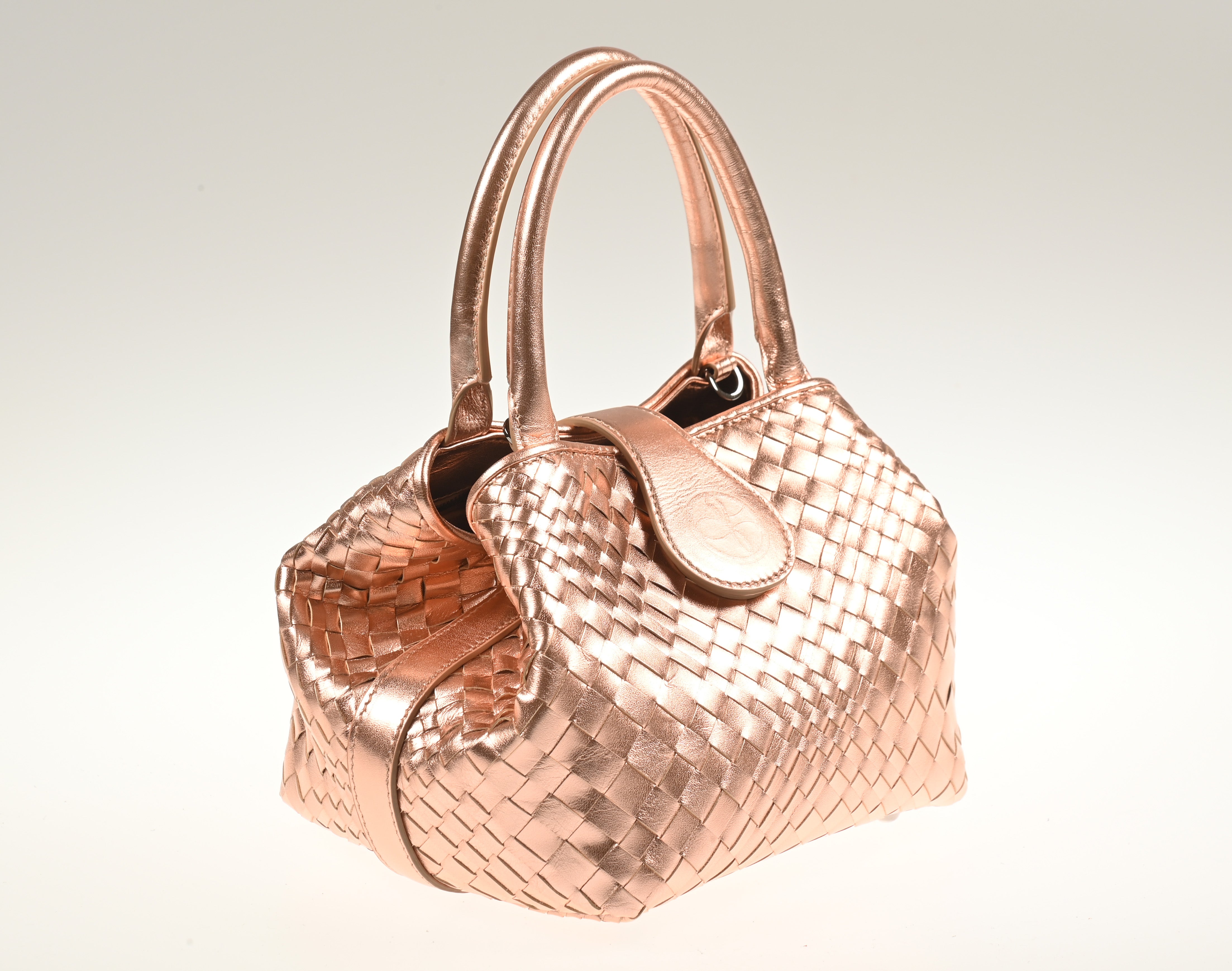 Quadro Braided Leather and Copper Beige Crossbody Bag