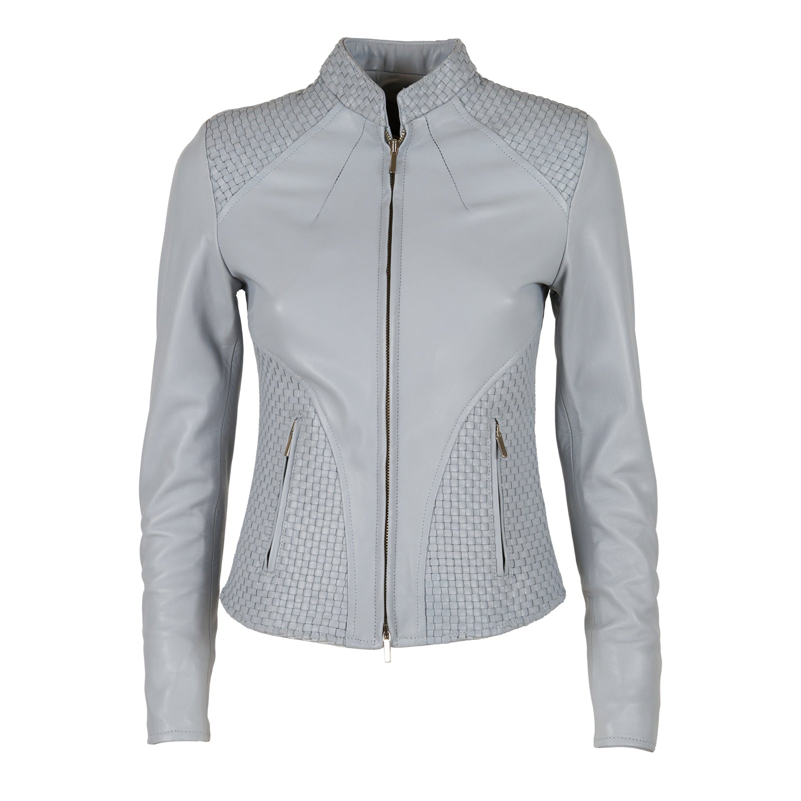 Light grey leather jacket womens best sale