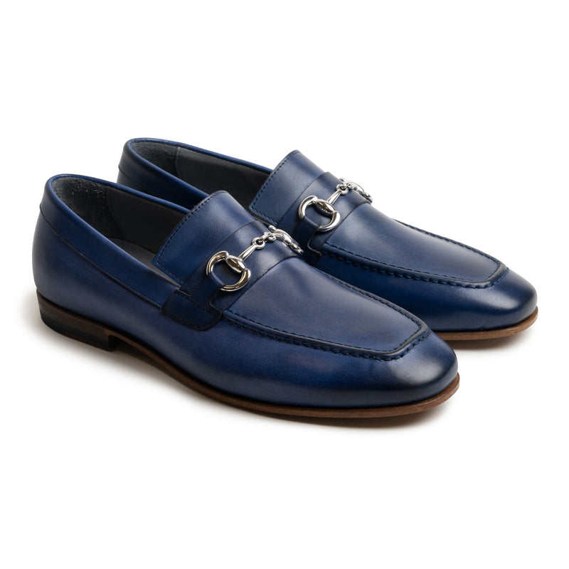 Men's Horsebit Leather Loafers in Blue Jeans