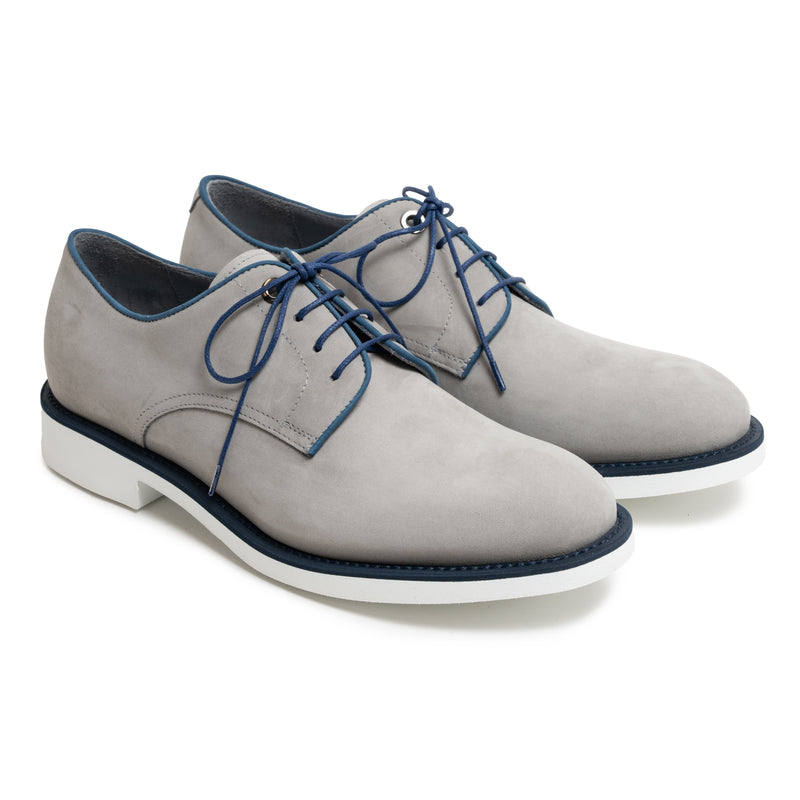 Men Lace Up Leather Shoes in Nabuk Light Grey