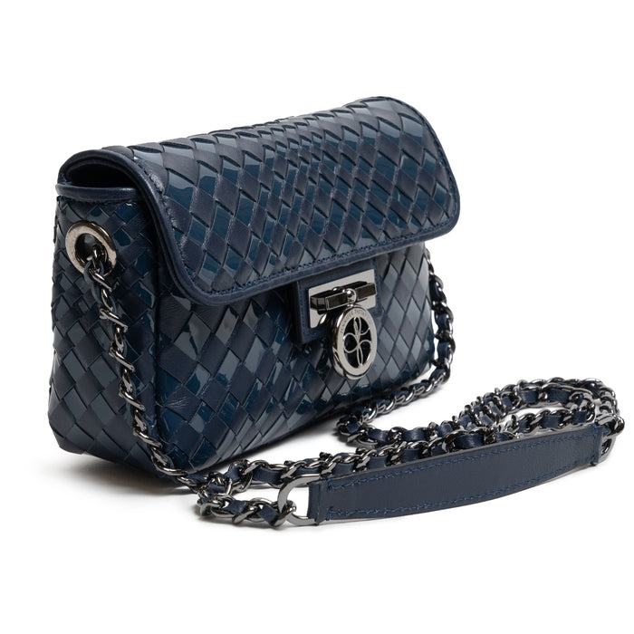Chicca Women's Intreccio Optical Leather Bag in Nappa and Patent Carta Zucchero