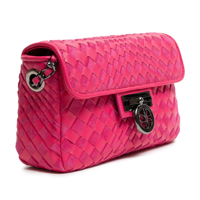 Chicca Women's Intreccio Optical Leather Bag in Nappa and Suede Fucsia