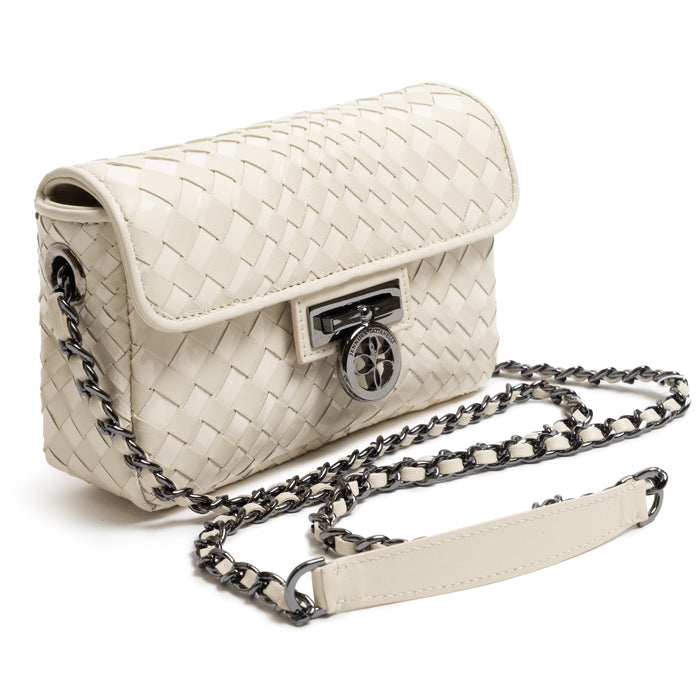 Chicca Women's Intreccio Optical Leather Bag in Nappa and Patent Avorio