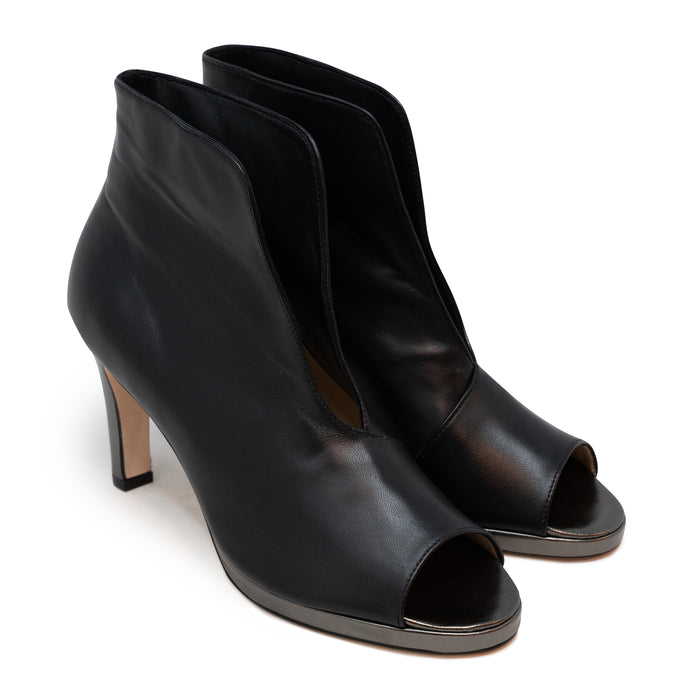 Women Open Toe Platform Ankle Booties in Suede Black