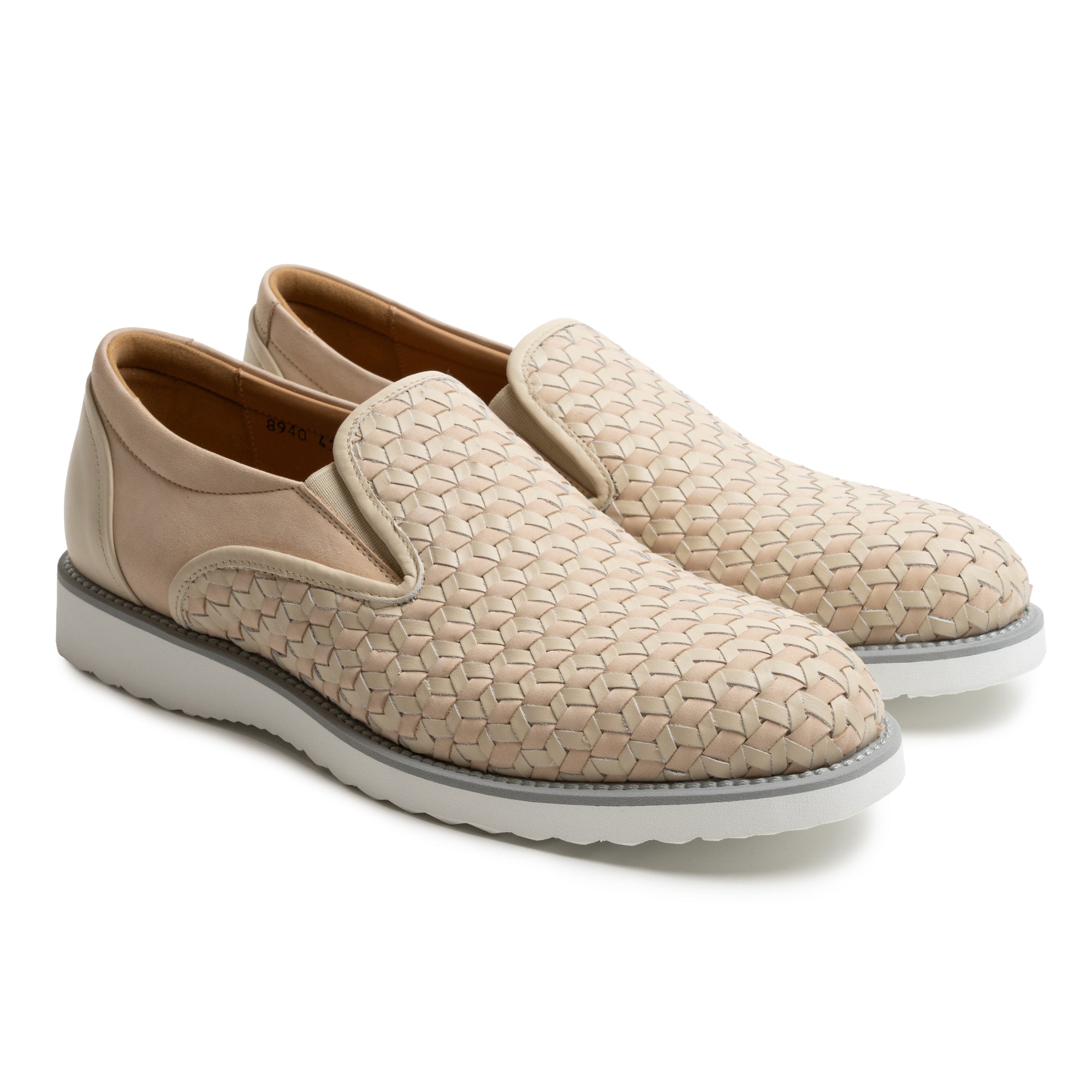 Men Slip On Intrecciato Leather Shoes in Softy Beige and Sand 40.5 Men Slip On Intrecciato Leather Shoes in Softy Beige and Sand 40.5
