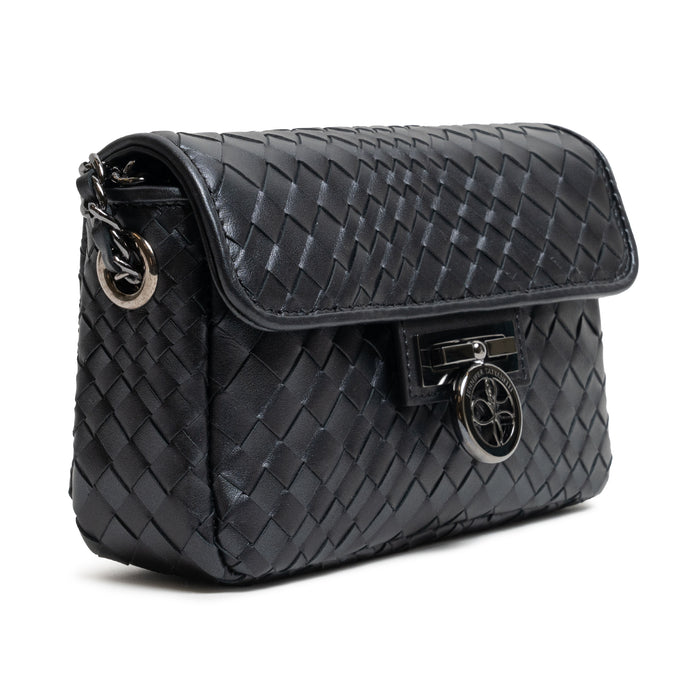 Chicca Women's Intreccio Optical Leather Bag in Nappa Perlato Black