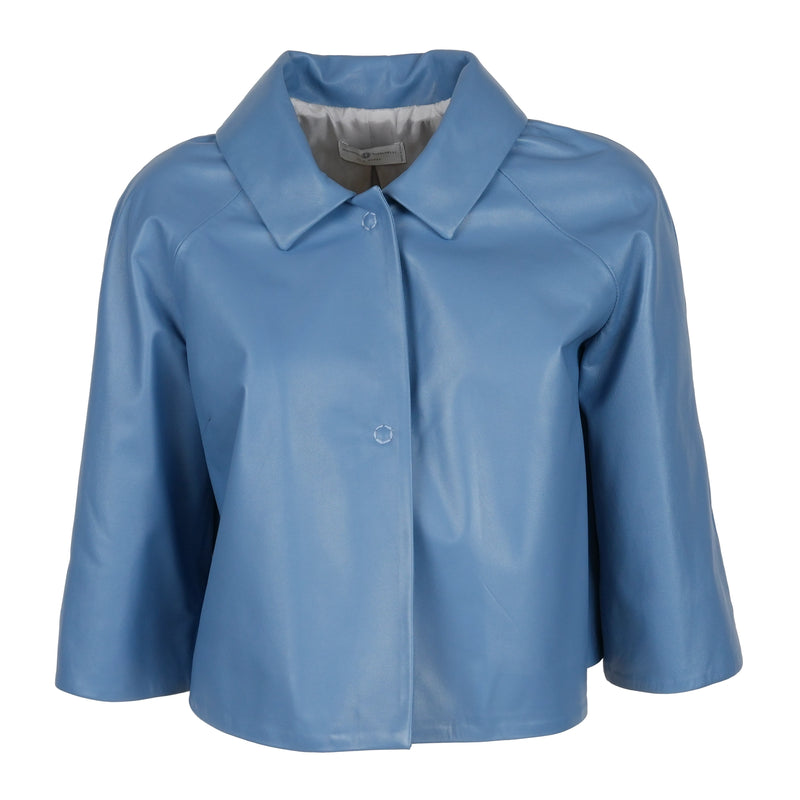 Women Cropped Nappa Leather Jacket in Baltico
