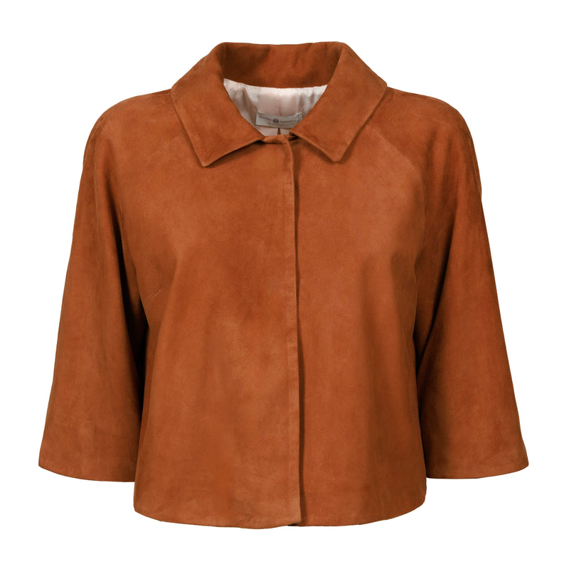 Women Cropped Suede Leather Jacket in Bruciato