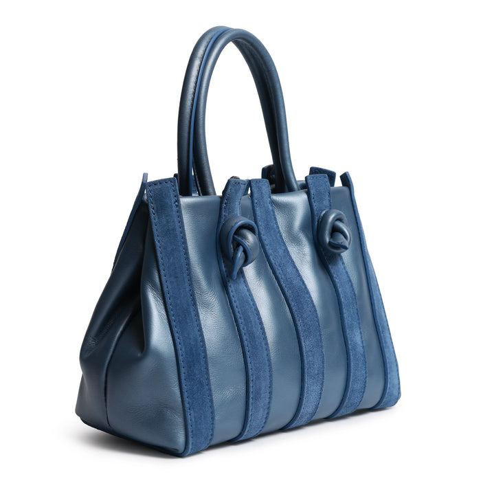 Stripes Medium Shopping Bag in Softy Baltico Blue and Suede Leather
