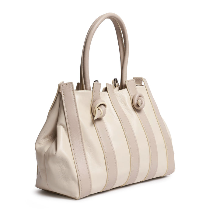 Stripes Medium Shopping Bag in Nappa Ivory and Cipria Leather