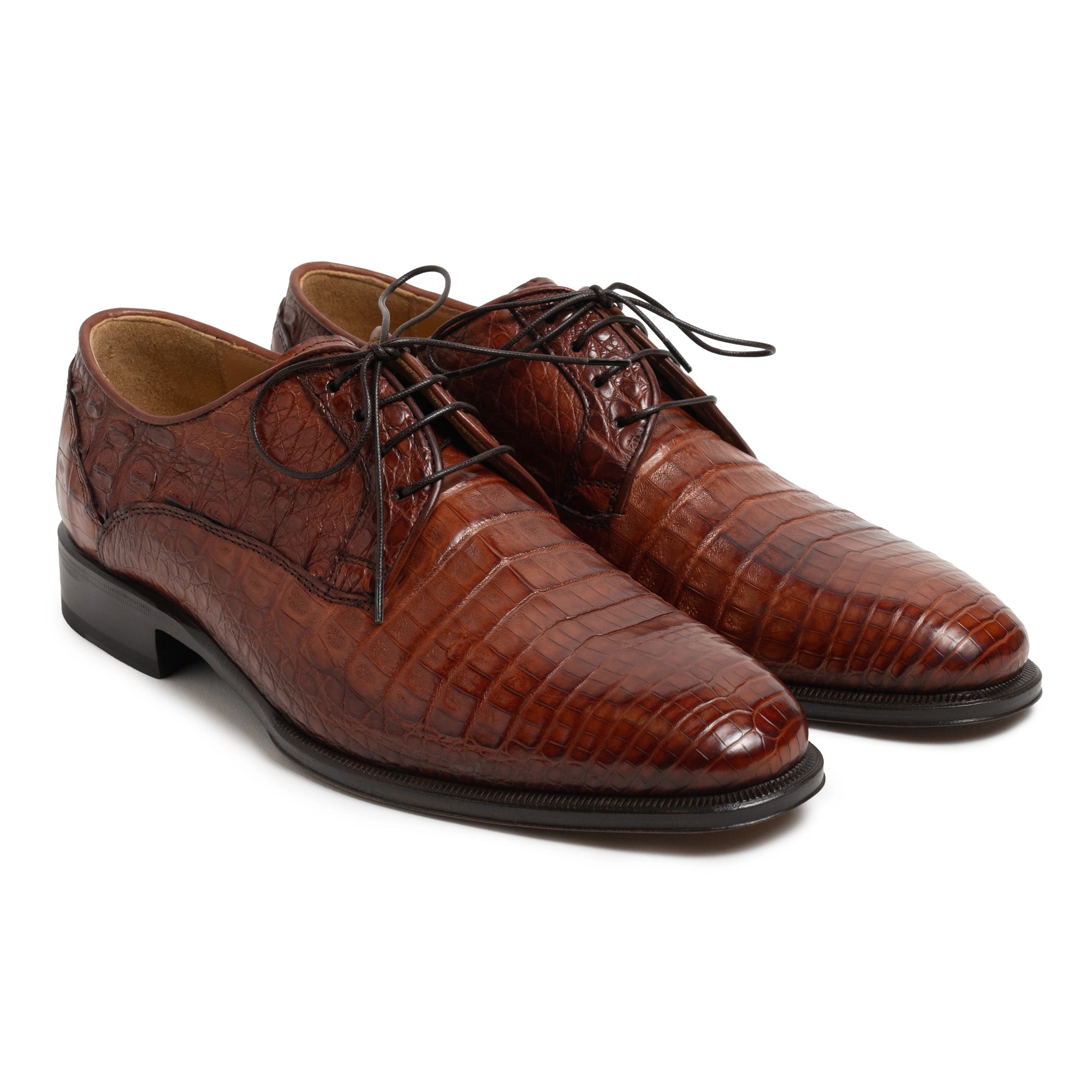 Men Crocodile Leather Lace Up Dress Shoes in Bruciato – Jennifer