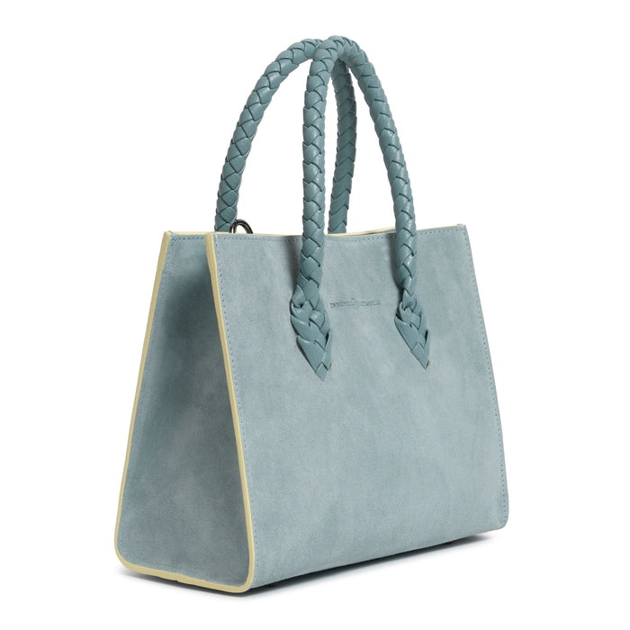 Twist Medium Leather Suede Tote in Cool Grey