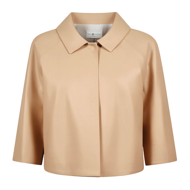 Women Cropped Nappa Leather Jacket in Caffelatte