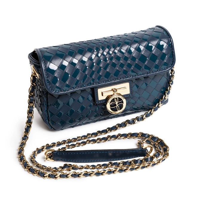 Chicca Women's Intreccio Optical Leather Bag in Nappa and Patent Carta da Zucchero