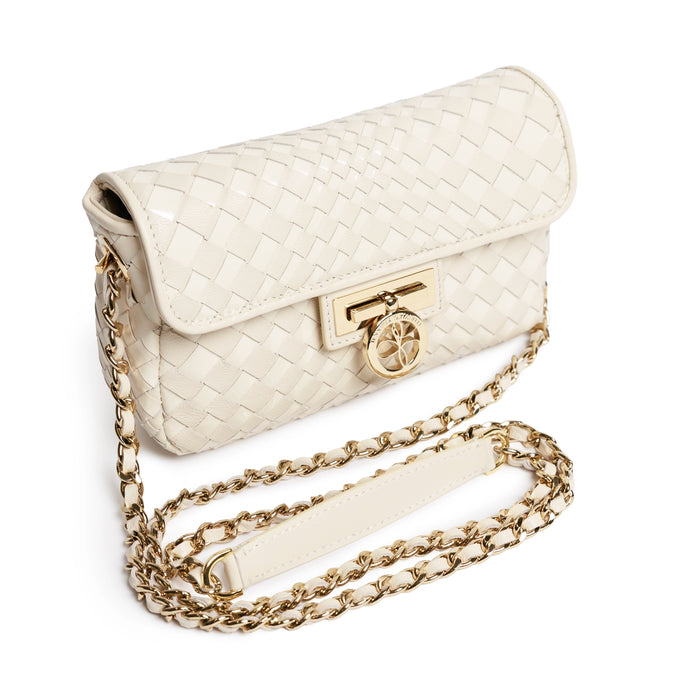 Chicca Women's Intrecciato Optical Nappa and Patent Leather Bag in Ivory