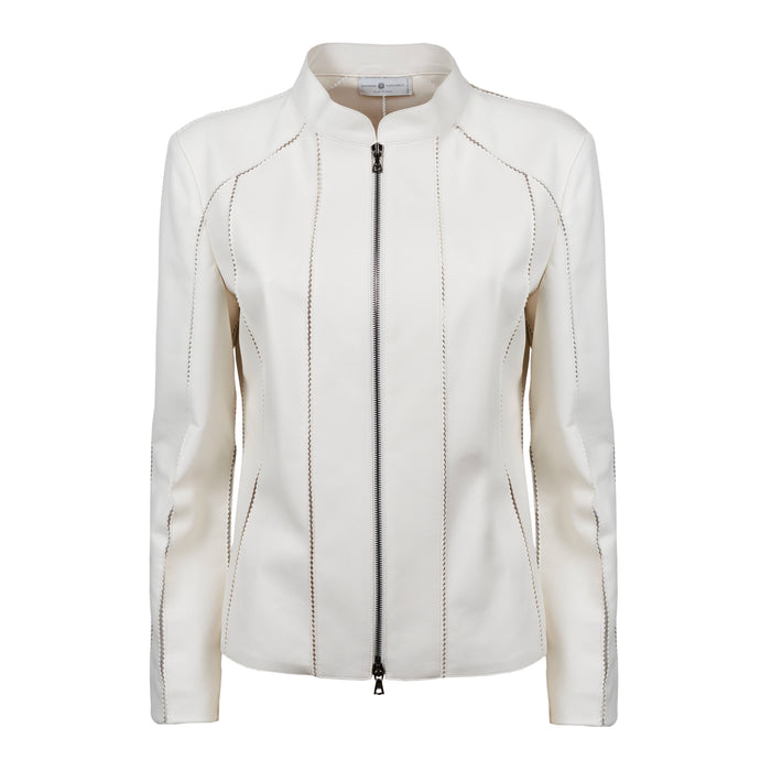 Astrid Short Leather Stretch Jacket in Nappa Ivory