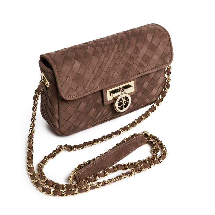 Chicca Women's Intrecciato Optical Leather Bag in Nabuk Cioccolato
