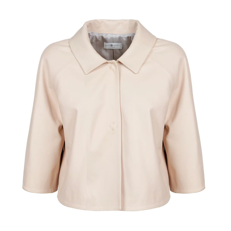 Women Cropped Nappa Leather Jacket in Champagne