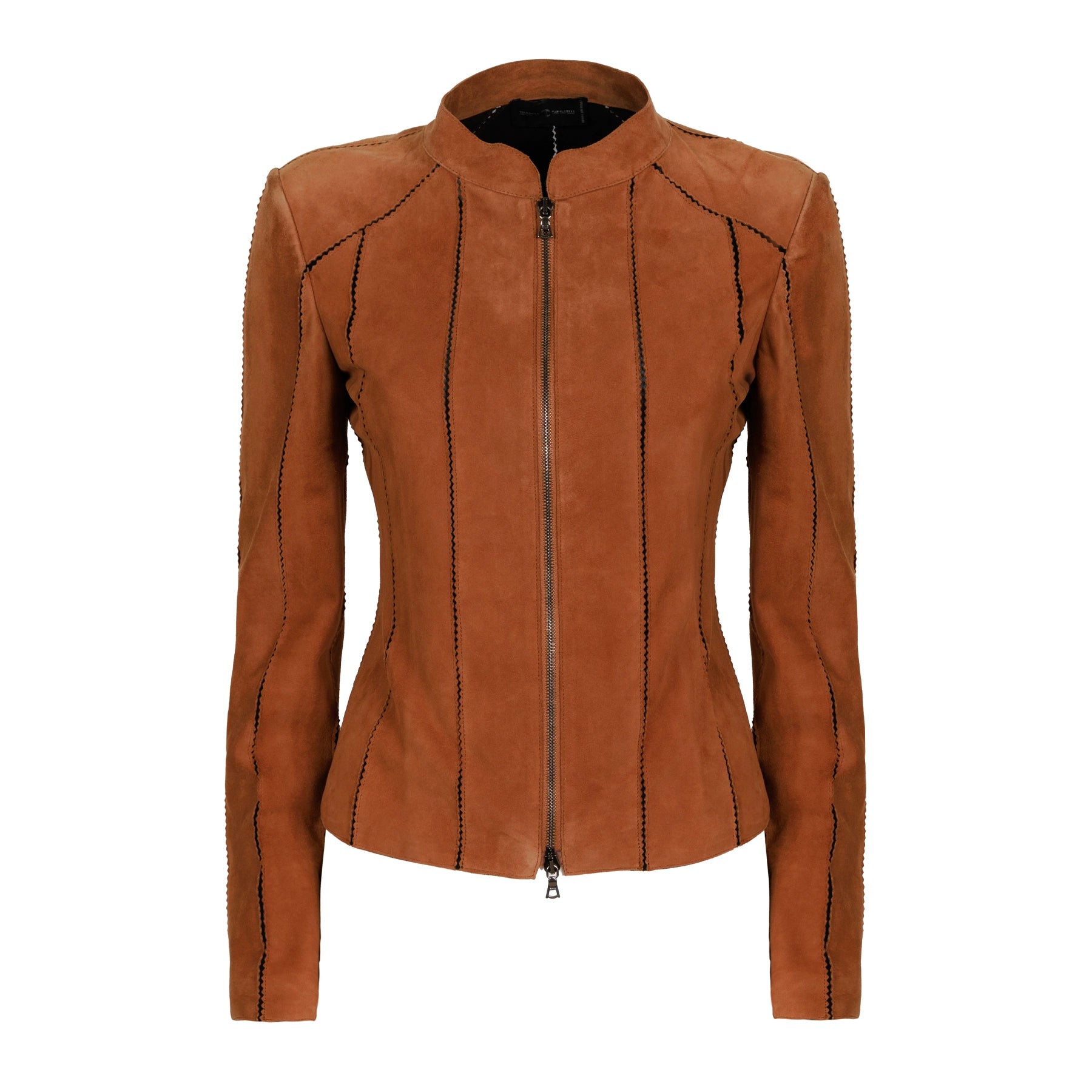 Astrid Short Leather Stretch Jacket in Suede Bruciato – Jennifer