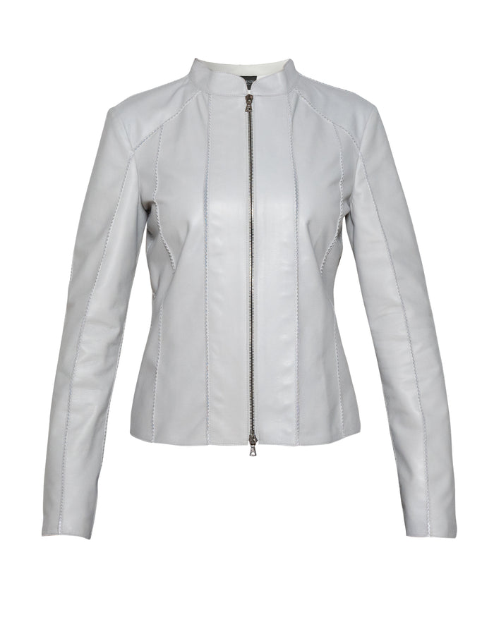 Astrid Short Leather Stretch Jacket in White