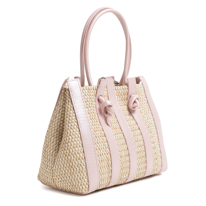 Stripes Canvas and Leather Medium Shopping Bag in Nappa Pink