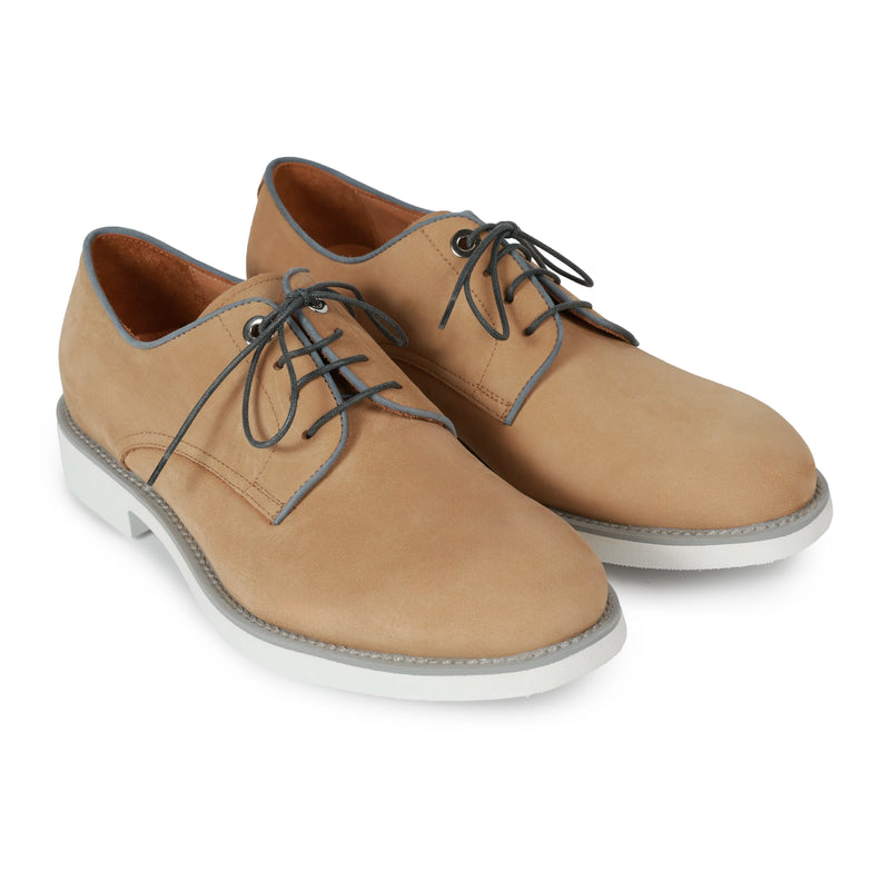 Men Lace Up Leather Shoes in Nabuk Camel
