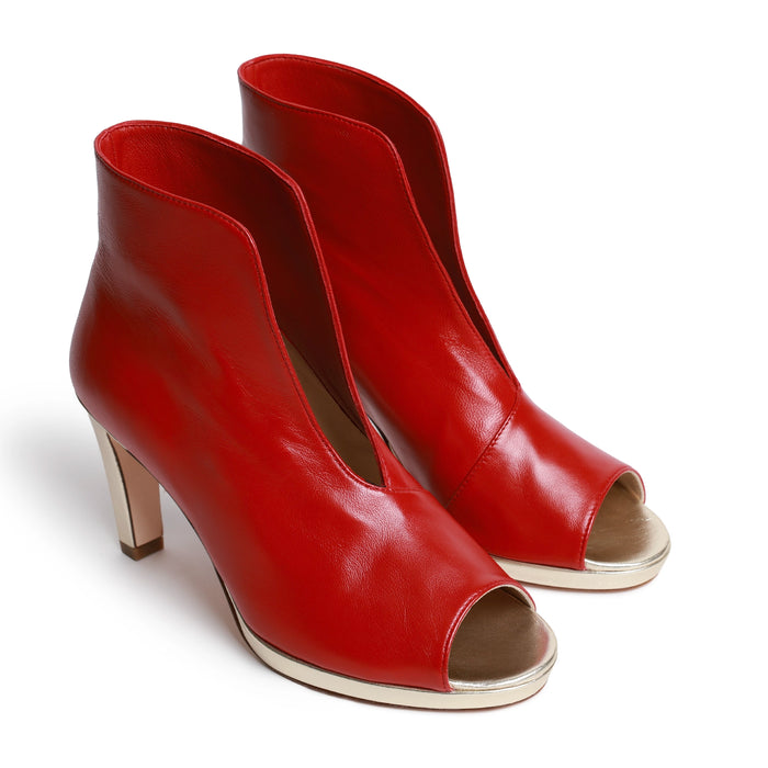 Women Open Toe Platform Ankle Booties in Nappa Red