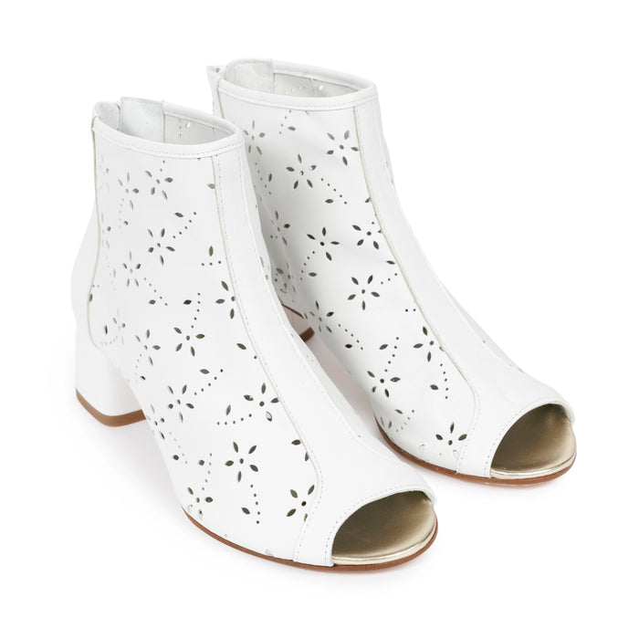Women Open Toe Ankle Booties Lasered in Nappa White
