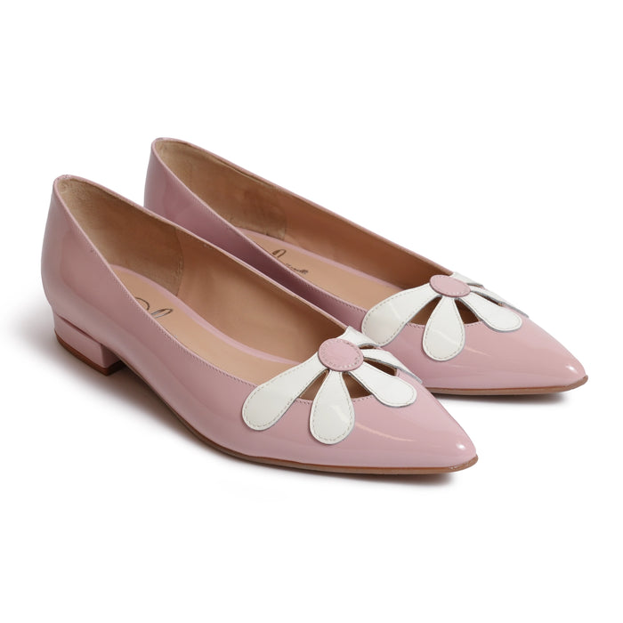 Women Pointed Ballet Flats With Flower in Pink