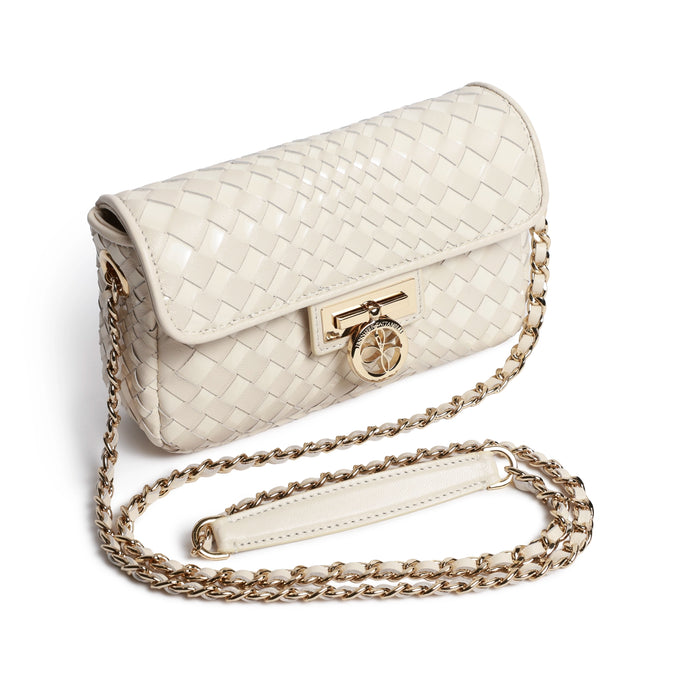 Chicca Women's Intrecciato Optical Nappa and Patent Leather Bag in Ivory
