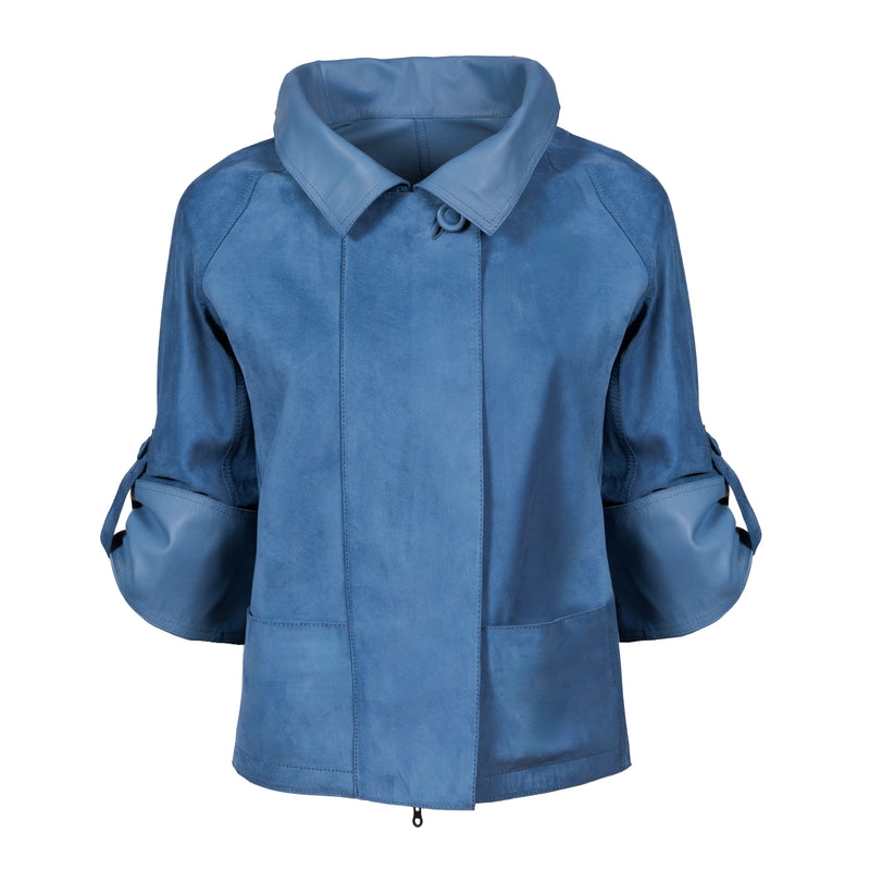 Reversible Pieno Fiore Leather Jacket in Baltico