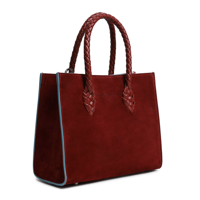 Twist Medium Leather Suede Tote in Cabernet