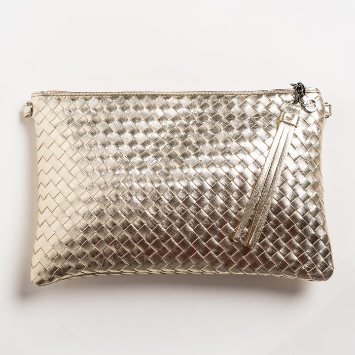 Women Intrecciato Nappa Leather Pouch in Platino