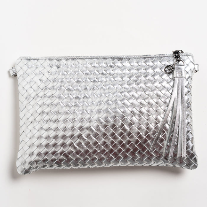 Women Intrecciato Nappa Leather Pouch in Silver