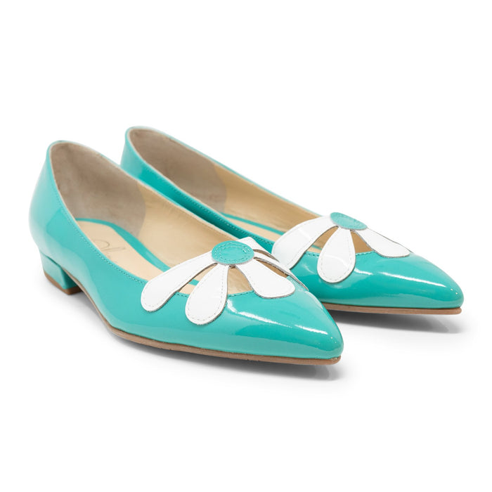 Women Pointed Ballet Flats with Flower in Smeraldo