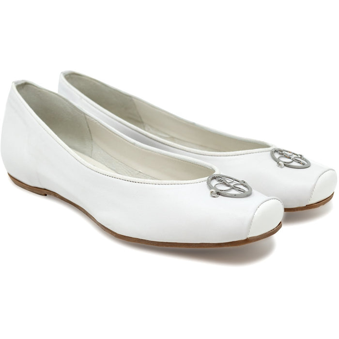 Women Ballerina Shoes with hidden heel in White