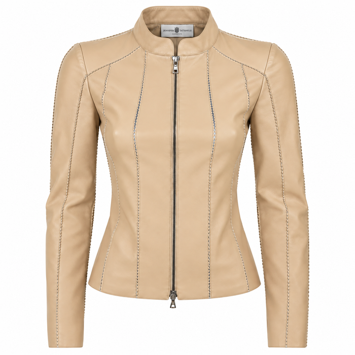 Astrid Short Leather Stretch Jacket in Caffellatte