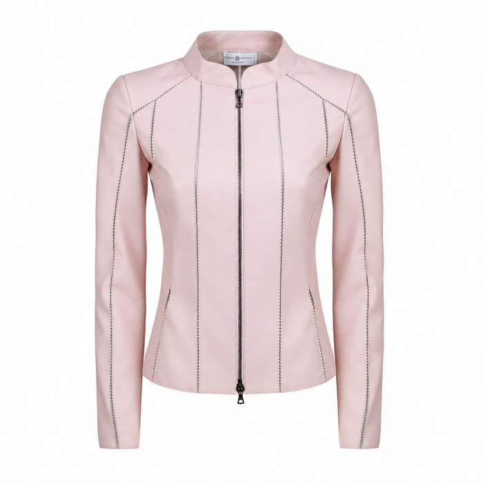 Astrid Short Leather Stretch Jacket in Nappa Pink