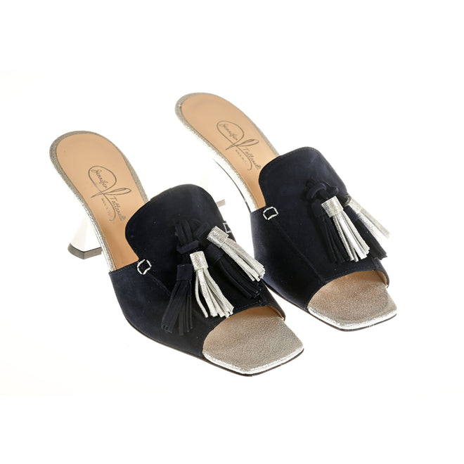 Woman Slip on Pumps With Tassels Detail in Blue and Silver