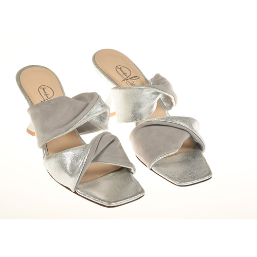 Women Two Twisted Band Leather Slip On In Silver and White
