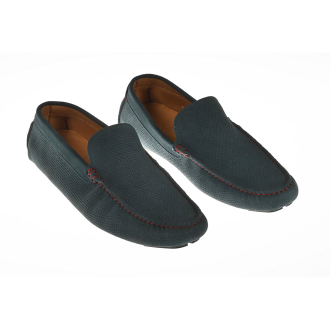 Men's Driving Shoes in Velour Blue Leather