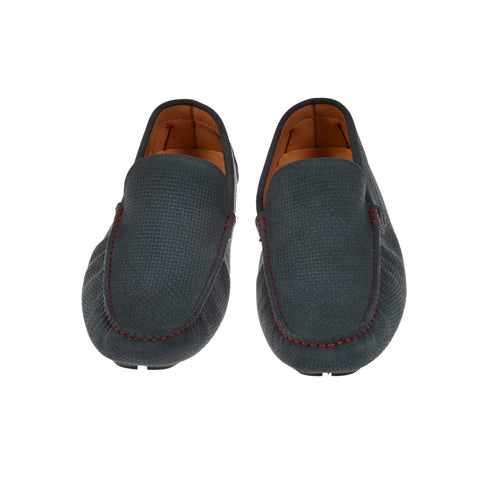 Men's Driving Shoes in Velour Blue Leather