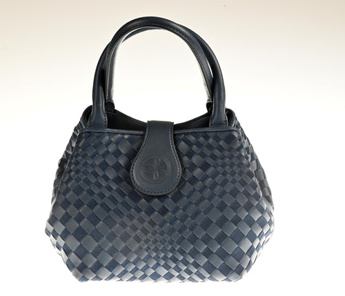 Lucia Top Handle Bag Intreccio Optical Softy perlato and suede in Dark Blue
