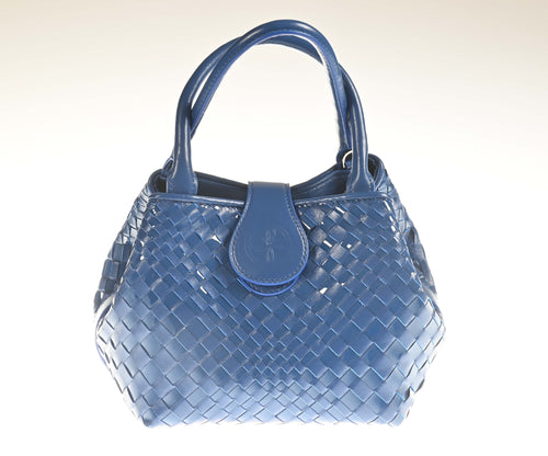 Lucia Top Handle Bag Intreccio Optical in Softy Leather and Patent Blue