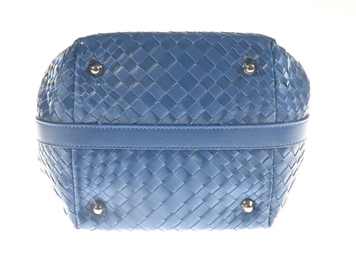 Lucia Top Handle Bag Intreccio Optical in Softy Leather and Patent Blue