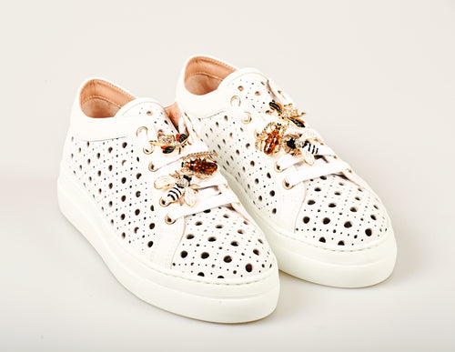 Women's White Leather Bees Sneakers in Nappa