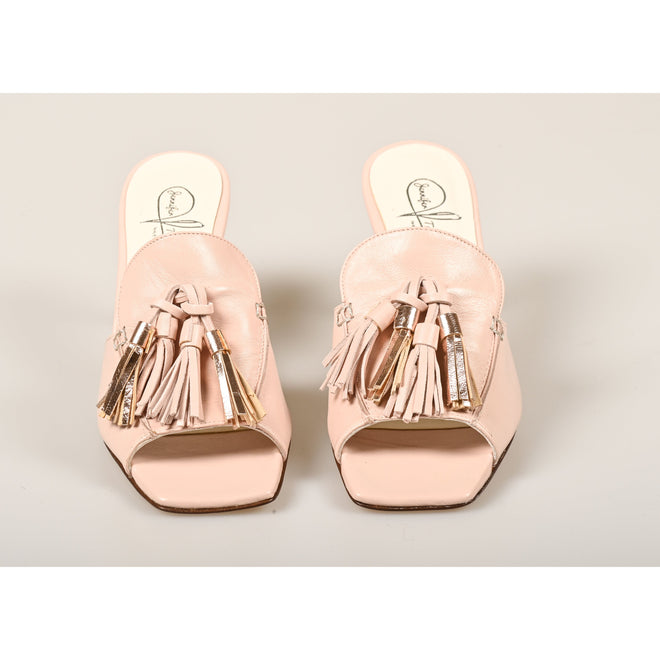 Woman Slip on Pumps With Tassels Detail in Nude and Rose Gold