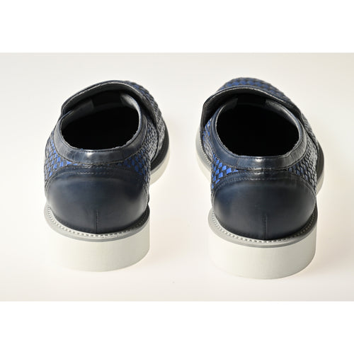 Men Slip On Leather Shoes in Giotto Bue and Black