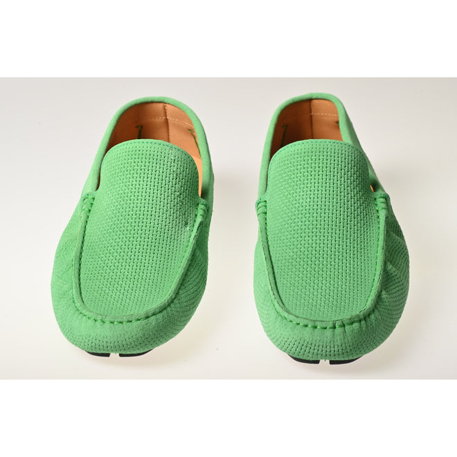 Men's Driving Shoes in Velour Green Leather