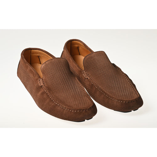 Men's Driving Shoes in Velour Choco  Leather